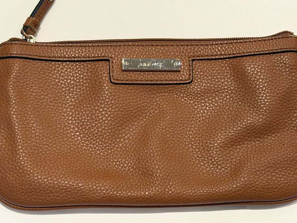 Nine West Brown Pebbled Faux Leather Wristlet Pouch